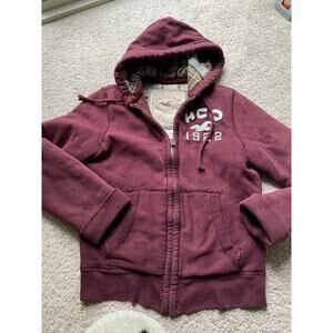 Vintage Hollister Co. Maroon Distressed Jacket Hoodie Plaid Lining Sm